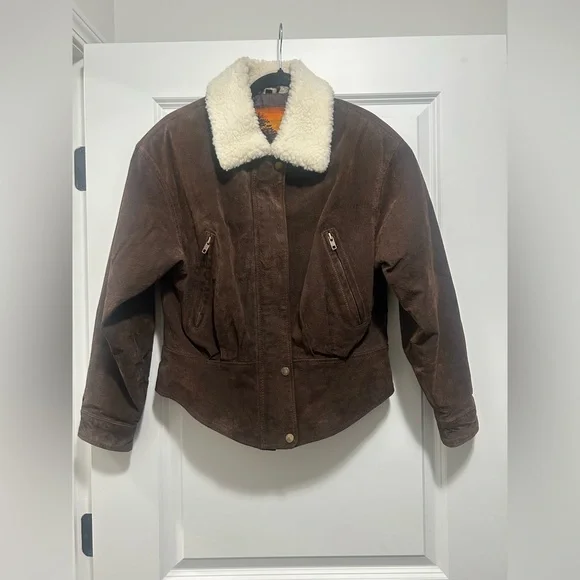 Vintage women OutBrook Brown Shearling Collar corset leather jacket Jacket - Picture 2 of 5